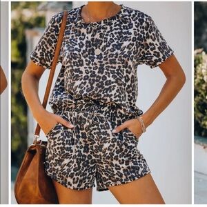 Gilli Leopard Print Two Piece Lounge Set 2X Matching Shorts Tee Casual Summer